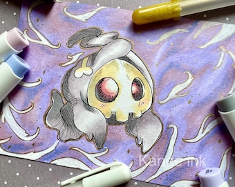 Duskull, opera d'arte originale, Pokemon, realizzata a mano con pennarelli, carta personalizzata, Halloween