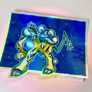 Raikou, Holographic Sticker, Pokemon, Legendary Beast, Decals for Laptop
