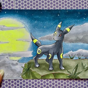 Umbreon Art, Eeveelution, Pokemon Artwork, Copic Marker, Illustrazione tradizionale originale, Eevee