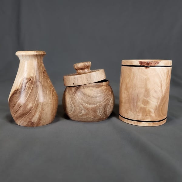 Mini set in legno fatto a mano / Regalo ricordo intagliato al tornio (3 pezzi) #M109