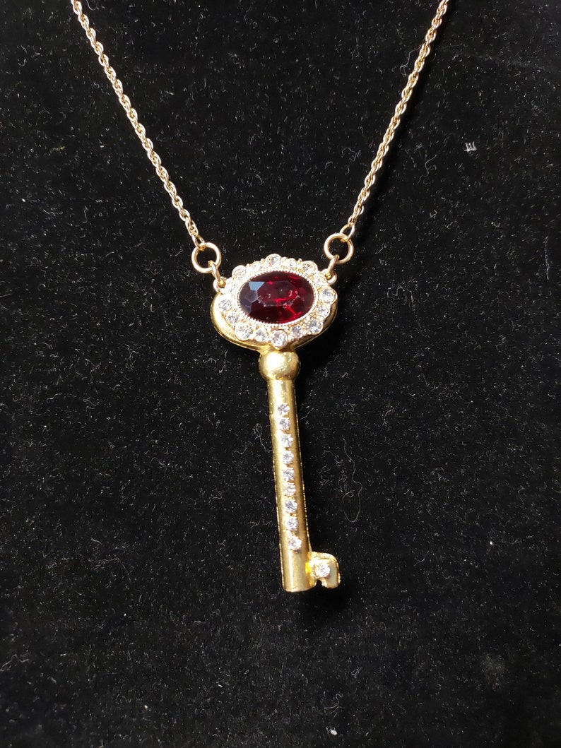 Good Luck KEY Necklace Upcycled From Vintage Jewelry Gold With Ruby ...