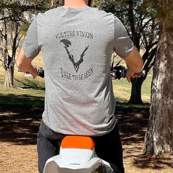 Vulture Vision Logo - “Dare to be seen” - Unique T-shirt ~Heather Grey