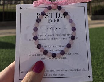 Amethyst & Rose Quartz Bracelet – Rapunzel Inspired | Protection, Clarity and Self-Love 6mm Gemstone Bracelet