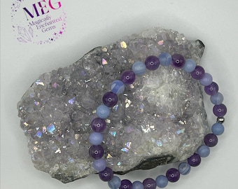 Amethyst & Blaue Spitze Achat Armband: Handgemachte 6 mm Edelstein Kristall