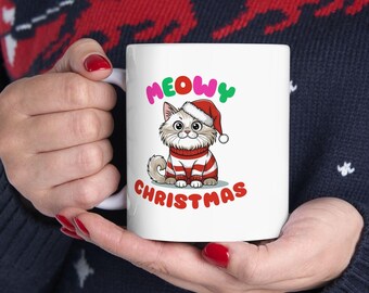 Meowy Christmas Cat Mug Cat Lover Gift for Her Cute Mug Kitten Christmas Cup Karma is a Cat Cat Mom Gift Meow Catmas