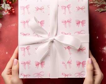 Coquette Christmas Gift Wrapping Paper Pink Red Christmas Coquette Wrapping Paper Roll Bow Christmas Gift Wrap Pink Christmas Paper