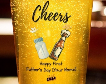 Personalized First Father's Day Pint Glass - Custom Beer Mug for New Dads, Unique Dad Gift