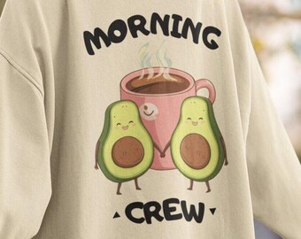 MORNING CREW Frauen Pullover Avocado Boho Aesthetic Design Sweater Gemütlicher Sweatshirt Print Pullover | Perfektes Geschenk