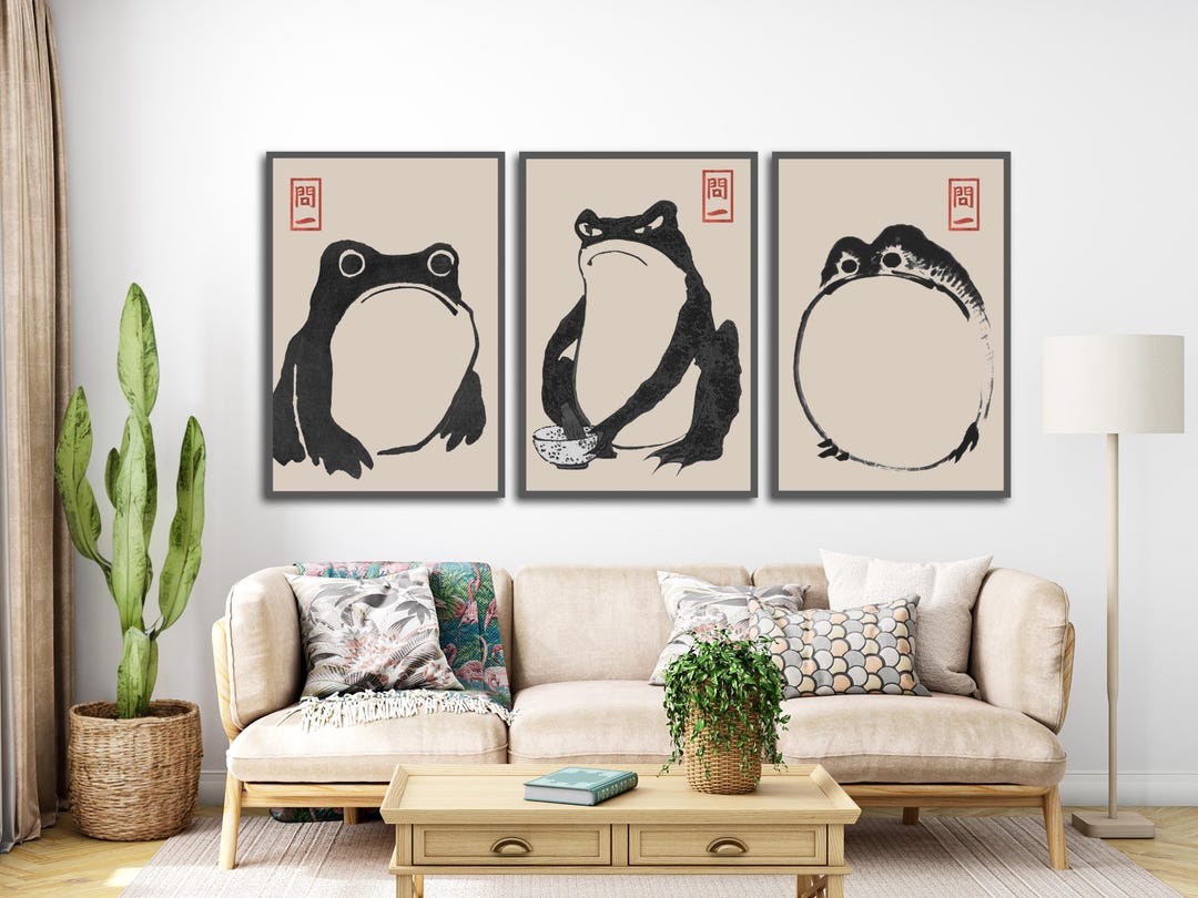 Japanese Matsumoto Hoji Frog Set of 3 Woodblock | Black Frogs and Toads ...