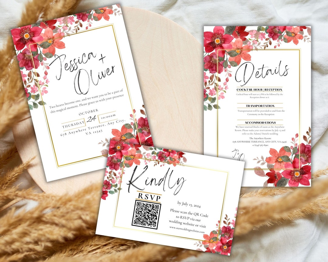 Elegant Wedding Invitation With QR Code Template, Elegant Wedding ...