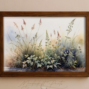 Wildflower Meadow Wall Art – Watercolor Botanical Print, Rustic Floral Landscape for Cottagecore or Farmhouse Decor, Nature Art Download