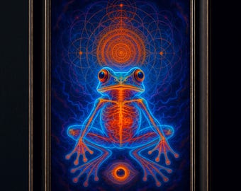 Psychedelic Frog Print: Sacred Geometry, Cosmic Animal Decor (Digital Download