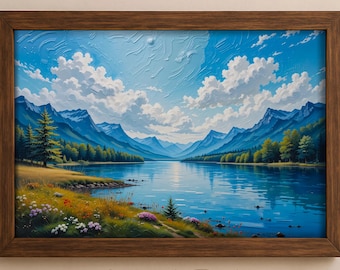 Mountain Lake Landscape Print: Rustic Cabin Wall Art (Digital Download