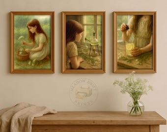 Poison Hemlock Wall Art Set – Dark Cottagecore Herb Print, Apothecary Girl Art Trio, Herbal Folklore Digital Download