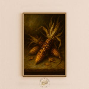 Indian Corn Wall Art Printable – Rustic Fall Harvest Decor, Vintage Thanksgiving Still Life Art for Kitchen or Dining Room, Autumn Printable