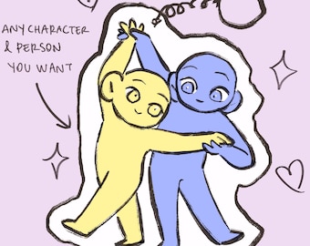 Custom Dancing Couple Commission : Chibi YCH, Anime, DnD, Furry Character + Keychain Sticker Illustration