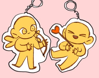 Matching Cupid Keychain Commission : Custom Chibi Matching Heart Acrylic Keychains
