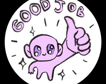 Custom Chibi Button Pin Commission // Good Job Digital Art Cute YCH Your Character Here DnD OC Furry Anthro Illustration