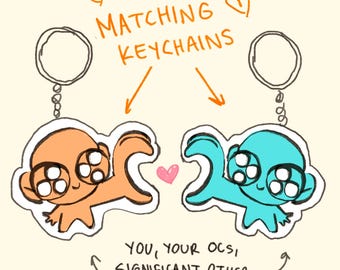 Chibi Couple Keychain Commission : Custom Matching Heart Acrylic Keychains