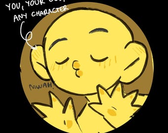 Mwah! Custom Kissing Chibi Metal Button Pin Commission: Kawaii Backpack YCH Ita Bag Itabag