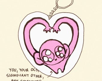 Super Duper Cute Heart Making Chibi Keychain Custom Commission : Anime, DnD, Furry Art Kawaii Comfort Character