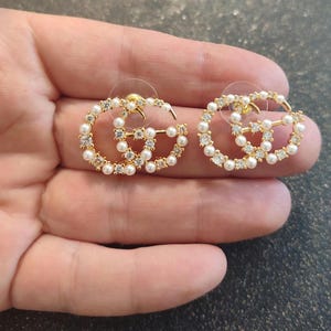 Vintage stylish GG pearl earrings, gift for her