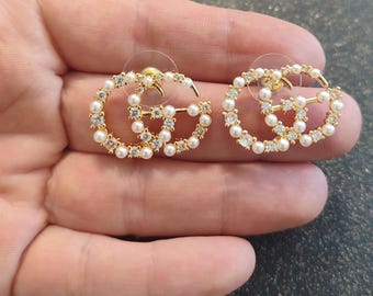 Vintage stylish GG pearl earrings, gift for her