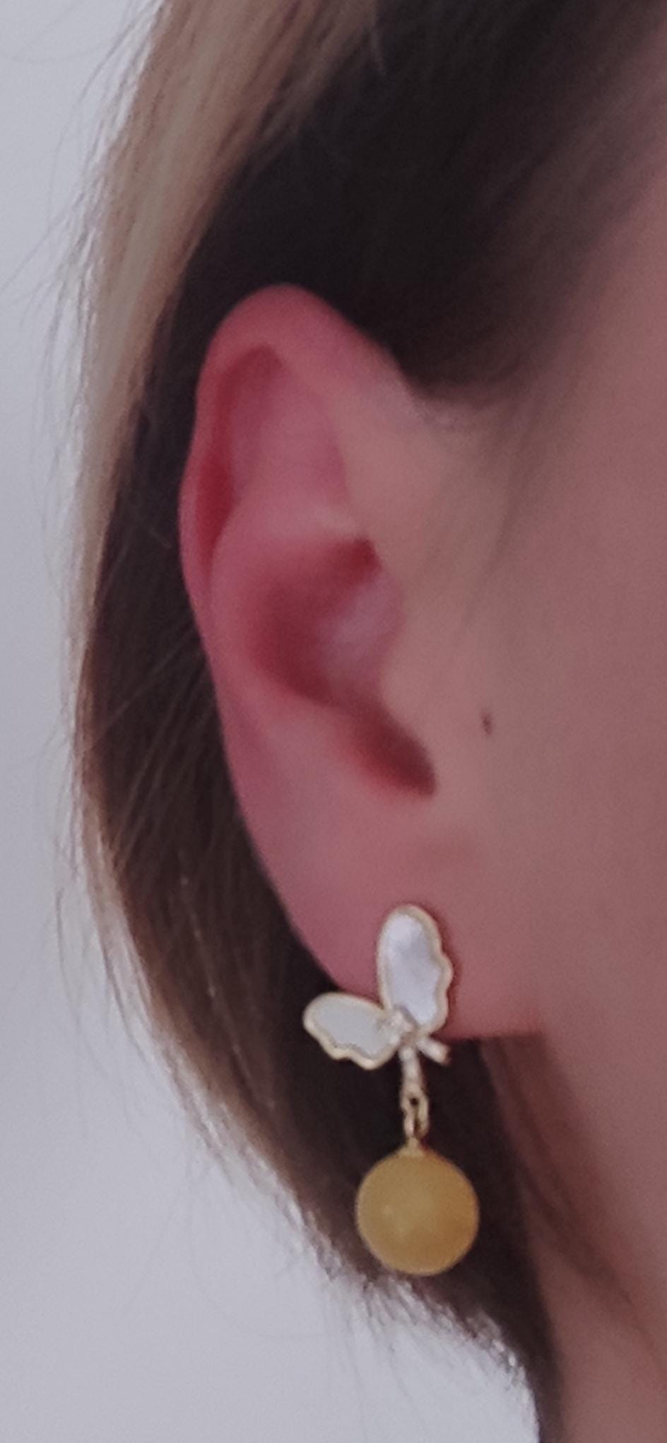 Boucles D'oreilles En Argent 925 Avec Ambre Orange Et Camées En Corneola Papillon - Neuf Avec étiquettes