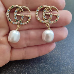 Pendientes de perlas de joyería vintage GG, regalo de Navidad, regalo para ella