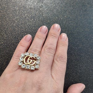 Vintage stylishb shiny GG ring, gift for her, open adjustable ring