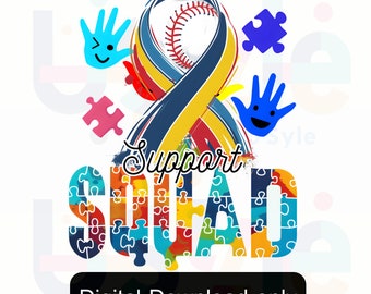 Support Squad Autism Png Sublimation Design Download | Autism Ribbon Png | Western Png | Sport Png | Autism Awareness Png | Autism Life Png