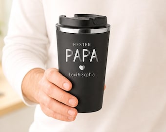 Vatertag Geschenk Papa Thermobecher mit Name Kinder – Geschenk Papa Geburtstag – Thermobecher Papa Namen Kinder – Geschenk für Papa & Opa