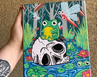 A Swampy Frog original 7x9 painting