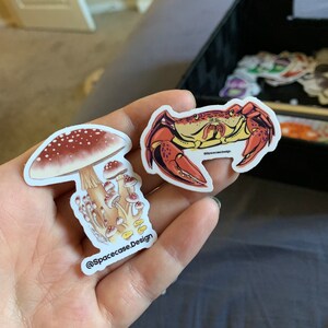 Sticker set, crab sticker, mushroom sticker, ocean animal stickers, fungus sticker, red sticker aesthetic, small gifts, crab gift,