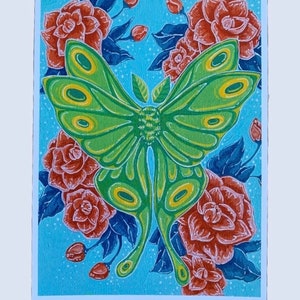 Impresión de arte de polilla, decoración cottagecore, polilla luna, regalo amante de la polilla, estilo vintage, arte de pared amaderado, decoración caprichosa, impresión de polilla luna