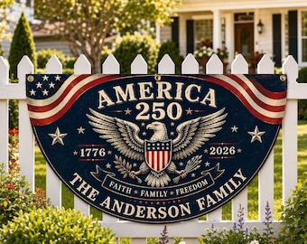 Custom 250th Anniversary Fan Flag, Personalized Family Name Patriotic Bunting, 1776-2026 USA Porch Decoration, Outdoor Patriotic Decor