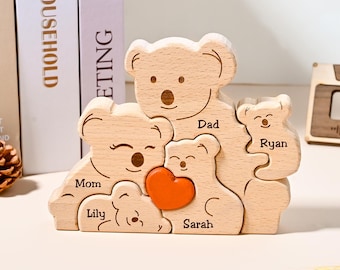 Custom Wooden Koala Family Puzzle, Koala Family Jigsaw Decor, Family Name, Anniversary Gift, Family Home Decor, Gift for Mom