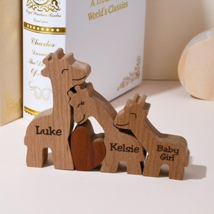 Wooden Giraffe Puzzle, Giraffe Family Decor, Wood Giraffe Figurines, Family Keepsake, Baby Room Decor, Giraffe Gifts, Anniversary Gifts
