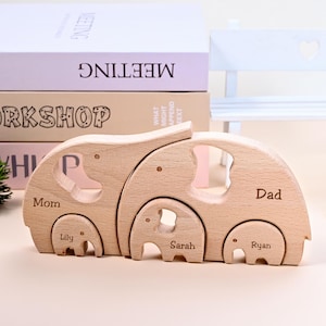 Custom Wood Elephant Family Puzzle, Parents Baby Puzzle, Engraved Family Keepsake, Unique Family Puzzle, Family Home Decor, Nursery Decor