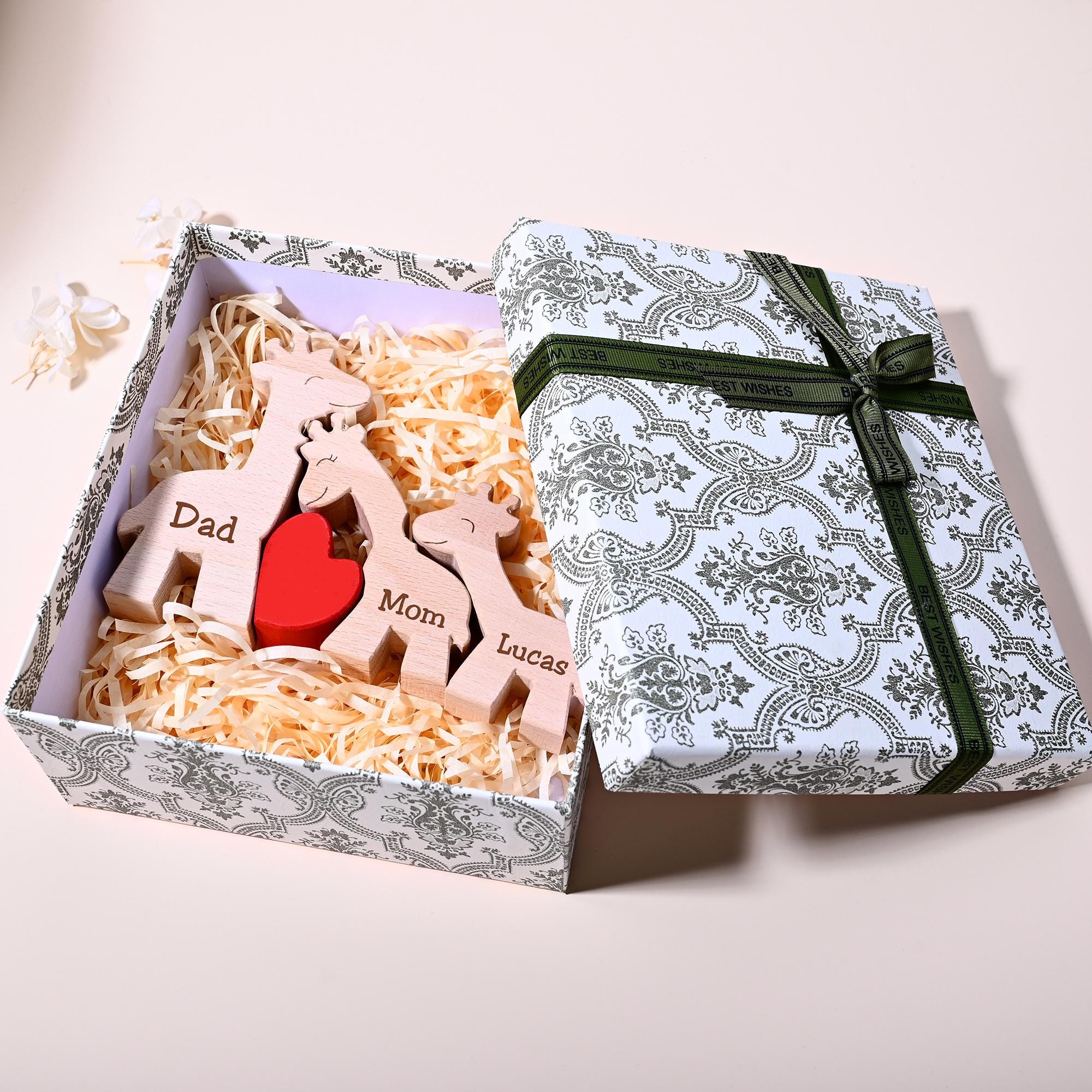 Personalisiertes Familien-Puzzle Aus Holz – Giraffen-Design Mit 2–5 Namen, Ca. 10–15 Cm Groß – Geschenk Für Geburtstag, Muttertag, Weihnachten
