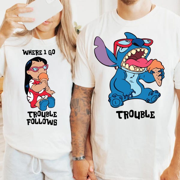 Lilo and Stitch Trouble Shirt, Disney Matching Tee, Besties Disney Shirt, Mom Son Matching Outfit, Mama Daughter Tee, Cute Couple Shirt