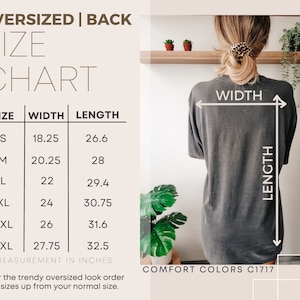 Puede incluir: Tabla de tallas para una camiseta de talla grande con medidas en pulgadas para el ancho y la longitud. La tabla muestra las tallas S a 3XL. El texto "COMFORT COLORS C1717" est&aacute; en la parte inferior de la tabla.