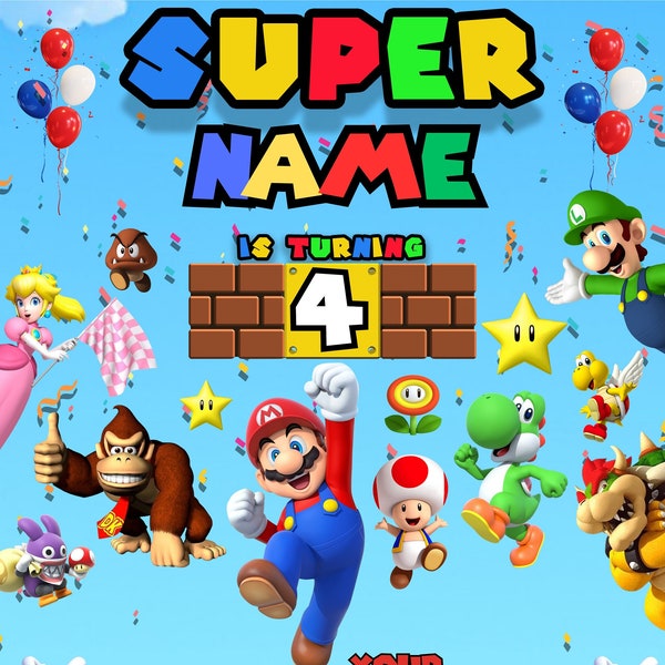 Invito di compleanno modificabile di Super Mario