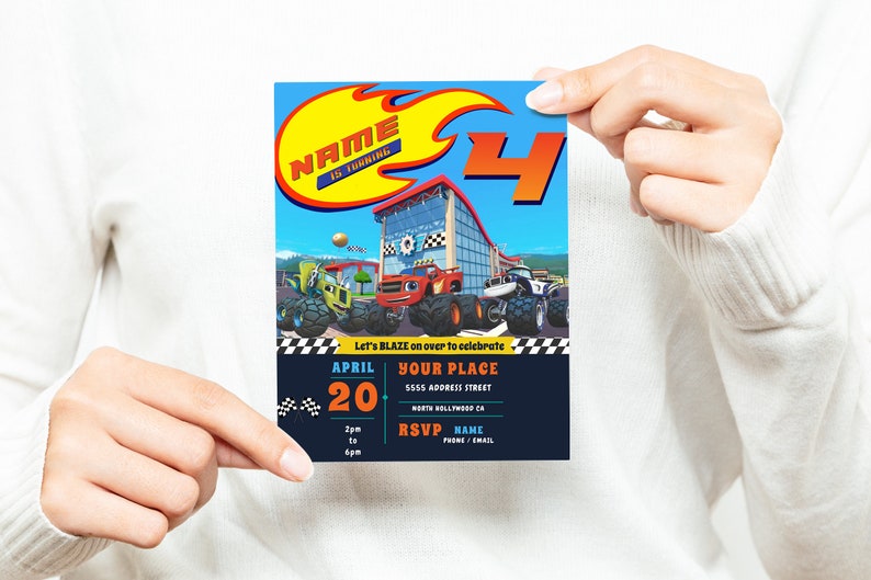 Blaze and the Monster Machines Editable Birthday Invitation image 2