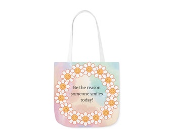 Smiley face flower Summer Handbag Canvas Tote Bag