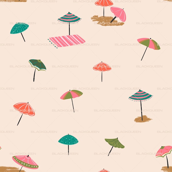 Collage sunshade digital paper - Repeat seamless pattern - Printable scrapbook - Instant download - Summer umbrella illustrated