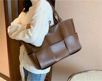 Sac minimaliste à poignée sur le dessus, grand sac fourre-tout en cuir matelassé, sac de travail en cuir souple de style classique, élégant sac à bandoulière convertible