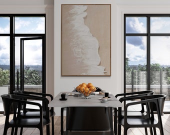 Con marco de madera y pintura acrílica, pared con textura boho, ola de océano marrón, decoración de pared costera marrón, arte de pared marino