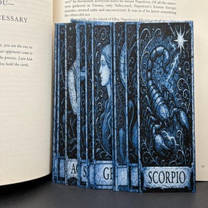 Scorpio Zodiac Bookmark – Textured Tarot Stained Glass Art | White and Blue | Celestial Astrology Bookmark for Book Lovers
