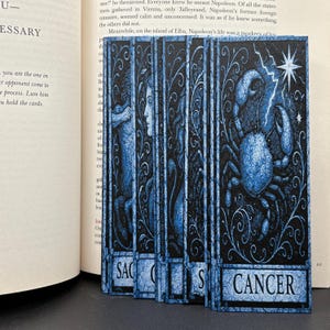 Cancer Zodiac Bookmark – Textured Stained Glass Tarot Art | White and Blue | Cancer Astrology Gift for Book Lovers